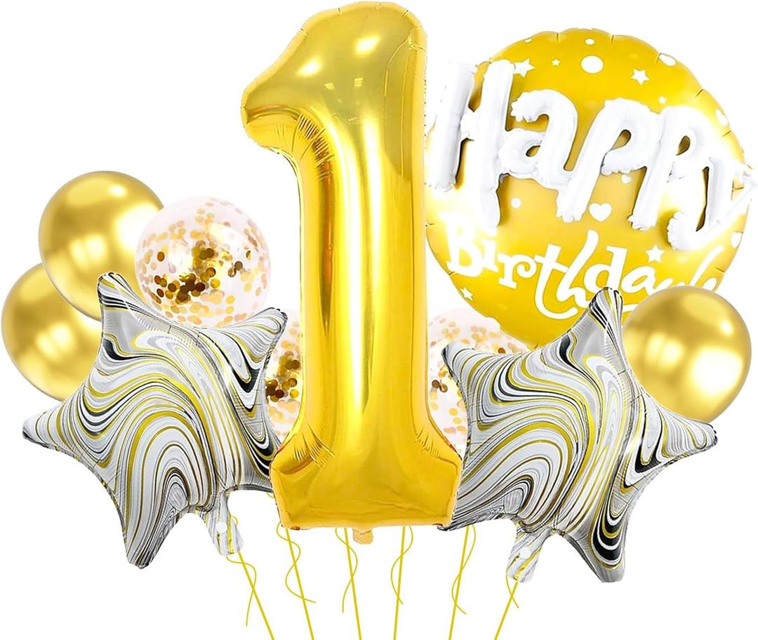Gold 1 Balloon Number 40 Inch, Foil Mylar Gold Balloons, One Balloons for 1st Birthday Decorations Girl Boy, One Balloon for Golden Birthday Party Decorations
