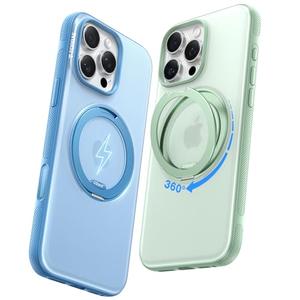 TORRAS 360° Magnetic Stand for iPhone 16 Pro Case, [Fit for MagSafe][Camera Control Button] Mil-Grade Protection Translucent Slim Anti-Scratch Rotatable Ring Kickstand, Mint Green, OFitness Series 1 pack