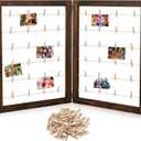 Geelin 36 x 24 Inch Photo Display Board with Clip Farmhouse Picture Display Wooden Rustic Freestanding Picture Collage Frame Wedding Tabletop Decor for Home Dorm (2 Panel,Brown)