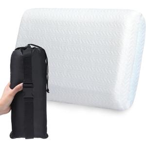 Vekkia Travel Pillow, Camping Pillow with Washable Cover,Portable Memory Foam Pillow, Ergonomic Supportive Pillow with Carry Bag,Ideal for Travel, Backpacking, Hiking, Airplane and Car-M (White)