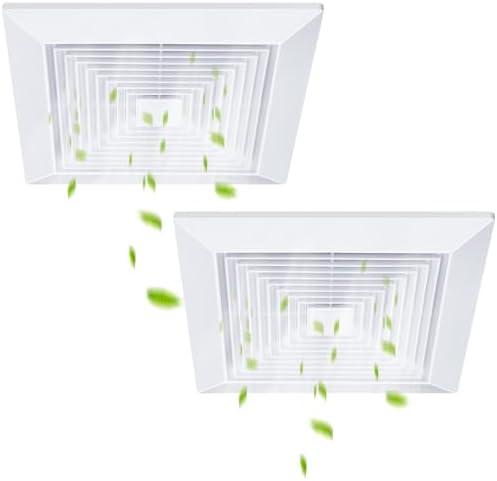 Baquler 2 Pcs Exhaust Bathroom Fan Cover 12 x 12'' Bathroom Ceiling Grille with Springs Plastic Replacement Vent Fan Fits Models 663 670 671 675 688 689 Ventilation Plastic Cover White