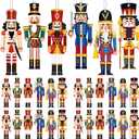 Macarrie 48 Pcs Christmas Nutcrackers Ornaments Wooden Hanging Decorations Miniature Nutcracker Figures Xmas Holiday Party Decor King and Soldier for Christmas Tree(Cute)