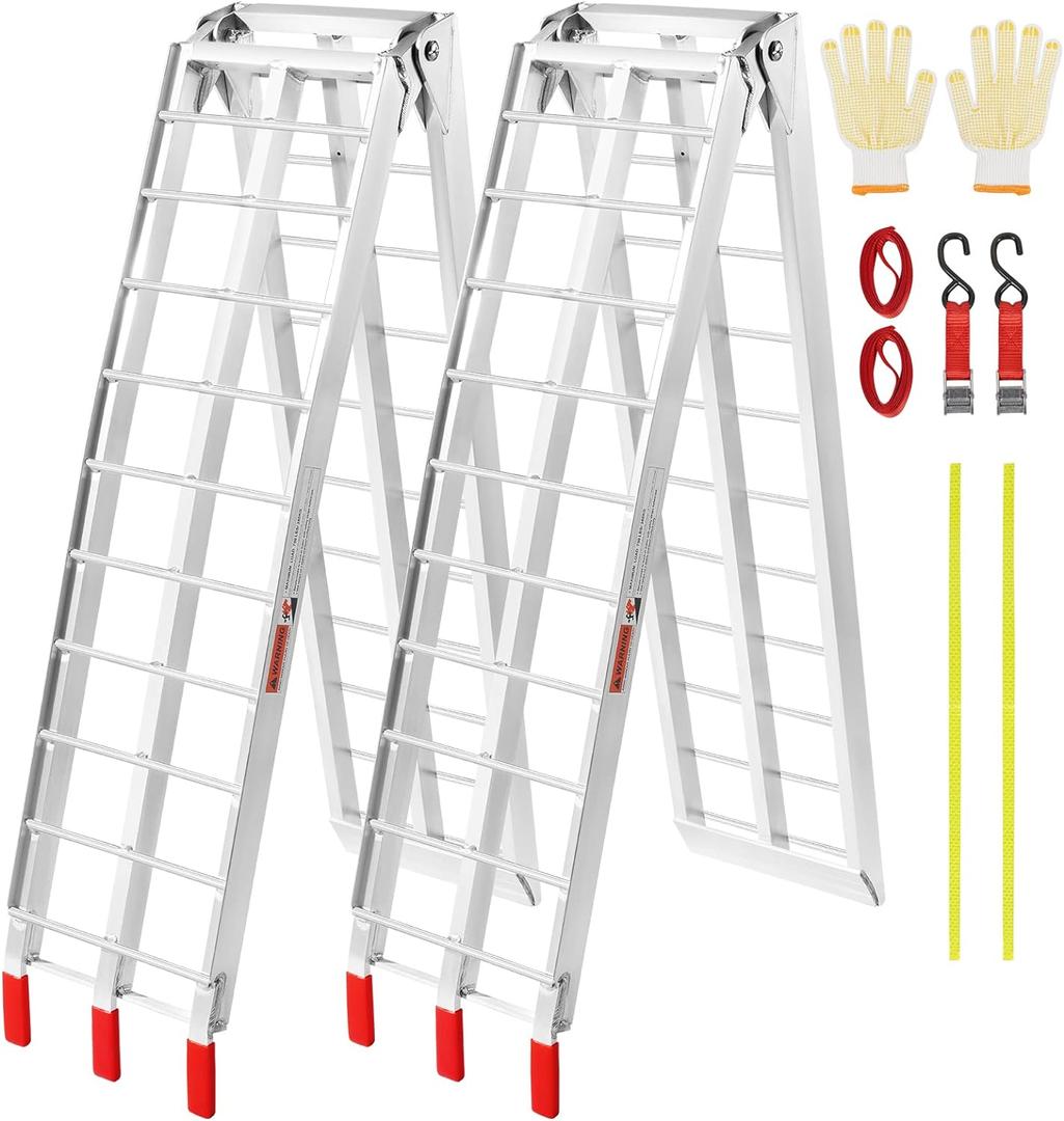 VEVOR 7.5ft Aluminum Ramps, 1500 lbs Folding Loading Ramps (2 pcs Set) for Pickup Trucks Bed, Trailers Ramp with Load Straps for Dirt Bike, UTV, ATV, Trucks, Lawn Mowers, Cargo Trailer, 89" L x 12" W