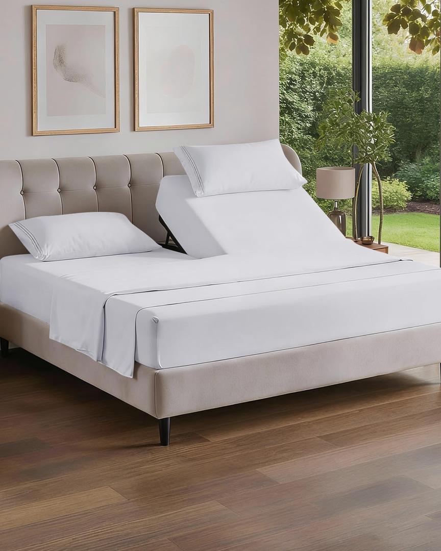 Flex Top Split Head King 4 Piece Sheet Set - Ultra-Soft, Breathable - White | Cooling Bed Sheets Set, Hotel Luxury Bedding for Women & Men with Deep Pockets, Wrinkle Free & Fade Resistant, Oeko-Tex