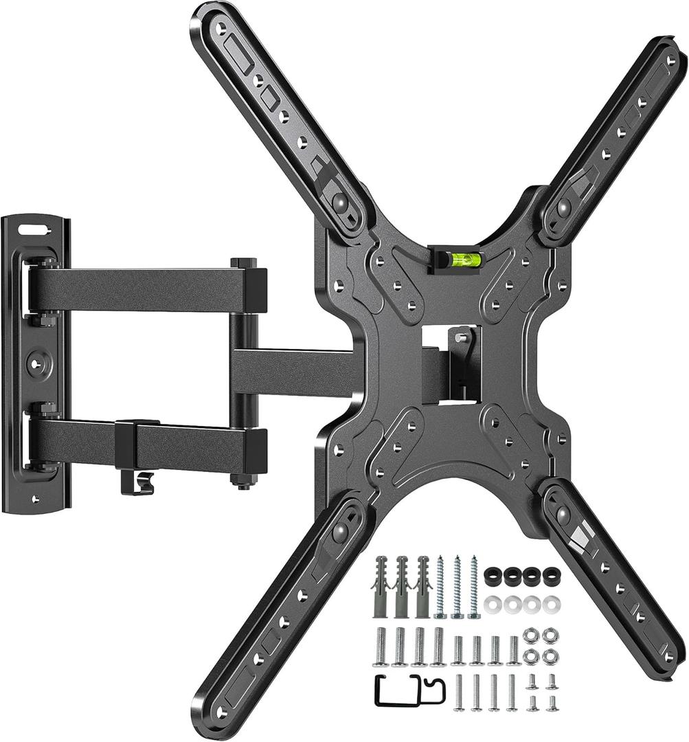 Full Motion TV Wall Mount for Most 26-55 Inch TVs, Corner Wall Mount TV Bracket with Tilt Swivel and Articulating, Single Stud Center Design Fits Flat/Curved TVs, Max VESA 400x400mm Up to 77 lbs