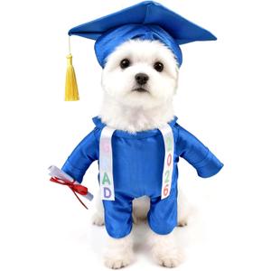 Dog Standing Graduation Costume Outfits with Stole DIY Letter Stickers,Pet Graduation Cap and Gown for Small Medium Dogs Cats,L