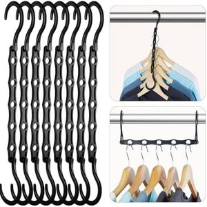 HOUSE DAY Closet Organizers and Storage, Magic Hangers Space Saving Clothes Hangers, Smart Space Saver Sturdy Plastic Hangers with 5 Holes for Heavy Clothes, College Dorm Room Essentials 8 Pack Black