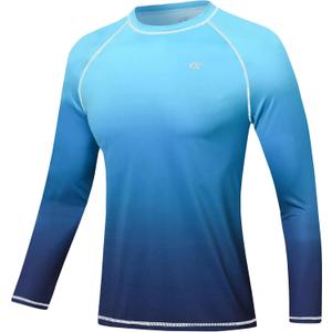 Satankud Men's Long Sleeve Swim Shirts Rashguard UPF 50+ UV Sun Protection Shirt Athletic Workout Running Hiking T-Shirt Swimwear (Blue Gradient, X-Large)