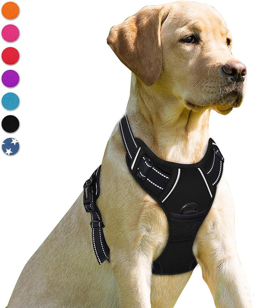 BARKBAY No Pull Dog Harness Front Clip Heavy Duty Reflective Easy Control Handle for Large Dog Walking(Black,XL) (X-Large(Chest:31-38))