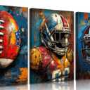 3pcs American Football Canvas Wall Art Cool Graffiti Rugby Wall Decor Pictures Teen Sports Enthusiasts Posters Prints Paintings for Boys Room Teen Kids Playroom Room Decoration Prepare To Hang 16"L x 12"W-Posters