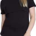 Motherhood Maternity Womens Short Sleeve Crew Neck Nursing Tee Shirt for Breastfeeding with Easy Access (Large,Black)