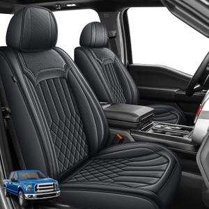 AOMSAZTO Seat Covers Fit for Ford F150 2009-2024 2025 2026 - F250/F350/F450 2017-2024 2025 2026 Full Set Faux Leather Waterproof Truck Car Seat Covers (5 Seats, Black)