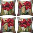 Flower Throw Pillow Covers Set of 4 Decorative Soft Double Sided Print Pillow Case Farmhouse Home Decor for Living Room Sofa Couch 18x18