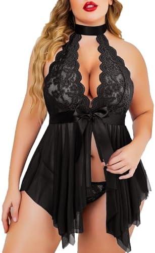 Avidlove Plus Size Babydoll for Women High Waist Teddy Chemise Floral Lace Lingerie, 18W