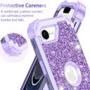 LONTECT for iPhone 16e Case Glitter Sparkly Bling 3 in 1 Shockproof Heavy Duty Hybrid Sturdy High Impact Protective Cover Case for Apple iPhone 16e 6.1 inch 2025,Purple