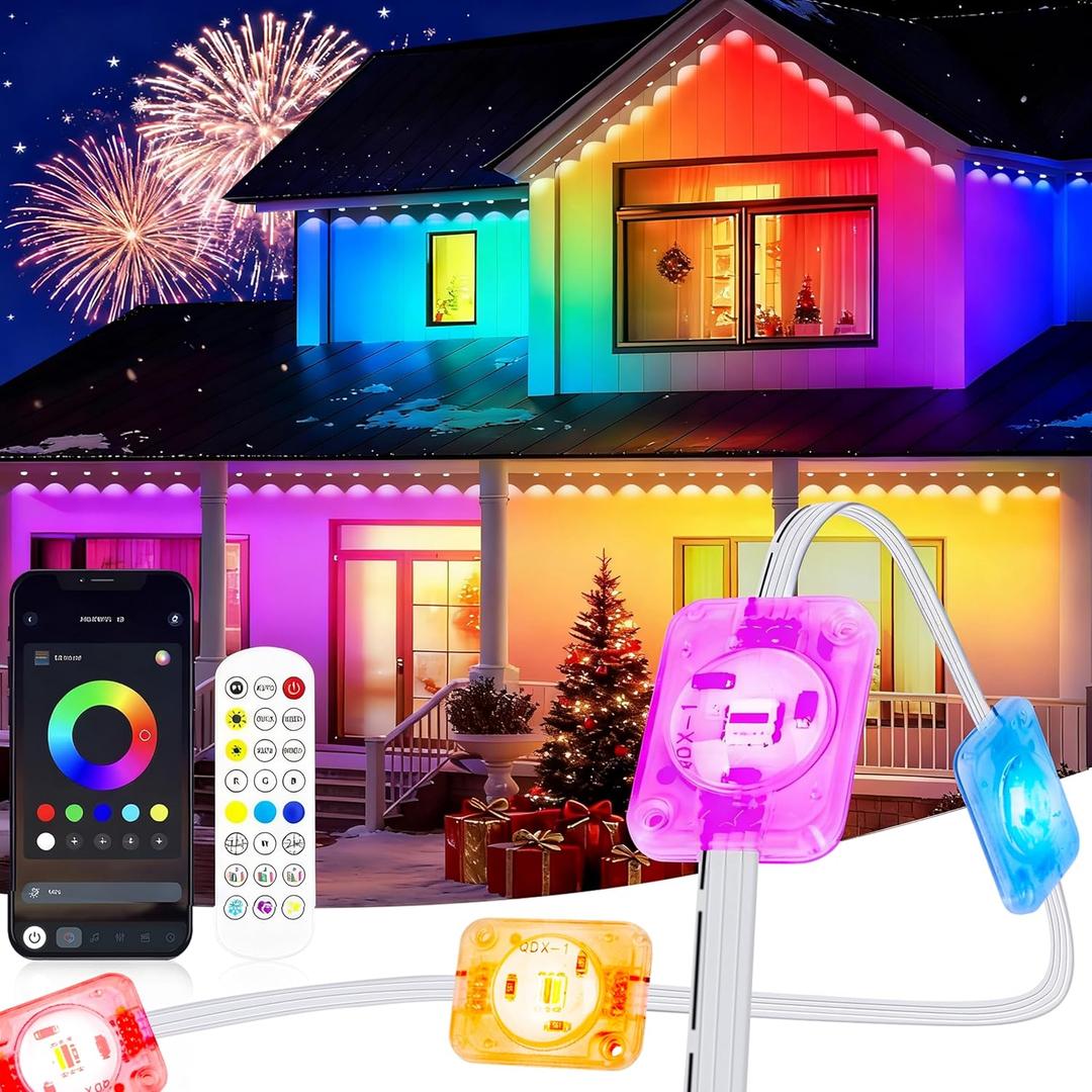 100ft Permanent Outdoor Lights, 60 LED Eternity RGB&IC Smart Eaves Lights with Remote App 209 Scene Modes IP67 Waterproof for Christmas, Party Decor