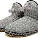 GPOS Women's Faux Cashmere Knit House Slipper Booties Cotton Quilted Warm Indoor Ankle Boots