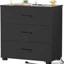 Aheaplus Night Stand with Charger Station, 21.7'' Wider Nightstands with 3 Wooden Drawers, Large Bedside Table, Modern Tall End Side Table, Nightstand for Bedroom, Black