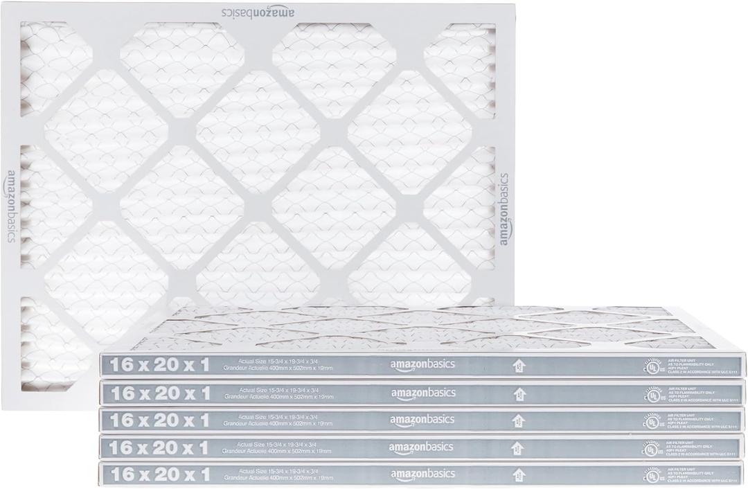 Amazon Basics 16x20x1 Air Filter 6-Pack, MERV 8 AC Furnace Filters, Allergen Control , Removes Dust, Lint and Pollen, Electrostatic (Actual Size: 15.75" x 19.75" x 0.75")