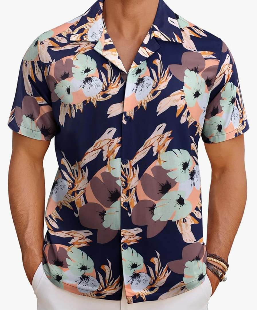 Mens Hawaiian Short Sleeve Shirt Casual Button Down Summer Beach Vacation Shirt Tropical Floral Aloha Shirts Size XL