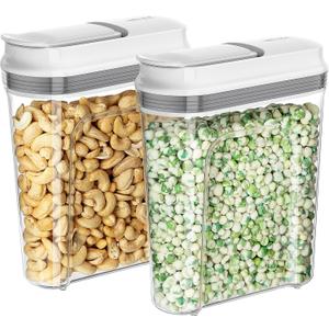 MR.SIGA Airtight Cereal Dispenser Set, Storage Containers for Dry Goods, Nuts, Beans, Snacks, BPA Free, 1.6 L / 1.69 Qt, Medium, Clear, 2 Pack (Transparent/White)
