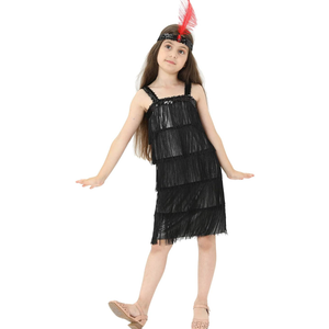 Leadtex Girl's 20s Flapper Dresses Costume Dress Childrens Party Fringed Dresses with Feather Headband,Size XL