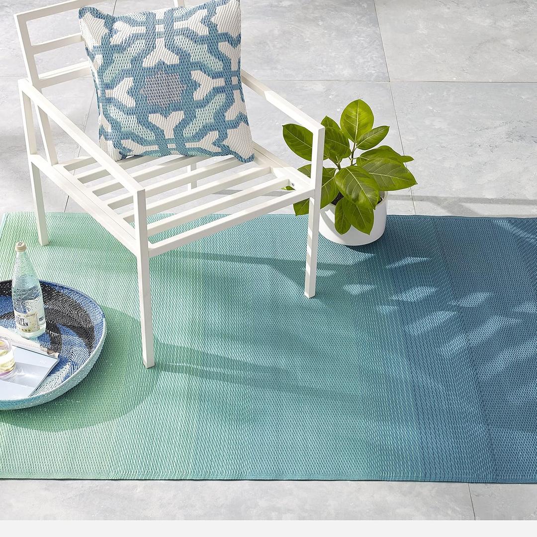Fab Habitat Outdoor Rug - Waterproof, Fade Resistant, Crease-Free - Premium Recycled Plastic - Ombre - Patio, Porch, Deck, Balcony - Big Sur - Teal - 5 x 8 ft