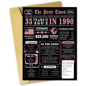 4 x Jumbo 35th Birthday Card, Funny 35th Birthday Gifts for Her, Sweet 35th Birthday Decorations for Women, Happy 35th Birthday Card for Wife, Big 35 Years Old Birthday Card (Black Pink)