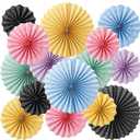 Tenceur 18 Pcs Back to School Hanging Paper Fans Composition Notebook Classroom Decorations Round Garlands Paper Fans Bulletin Board Decorations Decor for First Day of School Summer Party Supplies, Variety Pack
