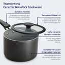 Tramontina Ceramic Non Stick 11-Piece Nesting Pots and Pans Set with Lids - Stackable Nonstick Cookware Set, Dishwasher and Oven Safe, Dark Gray, 11 PC Set