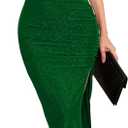 IHOT 2025 Women's Sexy V Neck Sleeveless Side Slit Ruched Bodycon Faux Wrap Party Cocktail Work Midi Dress (Large, Glitter-Green)