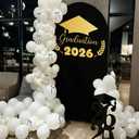 VitalCozy Black Graduation Decoration 7.2ft Class of 2026 Backdrop Arch Cover Grad Spandex Stretchy Backdrop for Graduation 2026 High School Senior Night Party Decorations Photoshoot