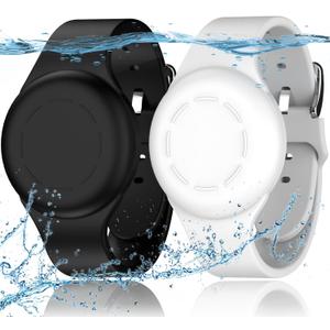 R-fun Waterproof for Air Tag Bracelets [2 Pack] Compatible with Apple Air Tag Finders with Soft Silicone,Anti Lost GPS Item Finders Case Cover,Black/White
