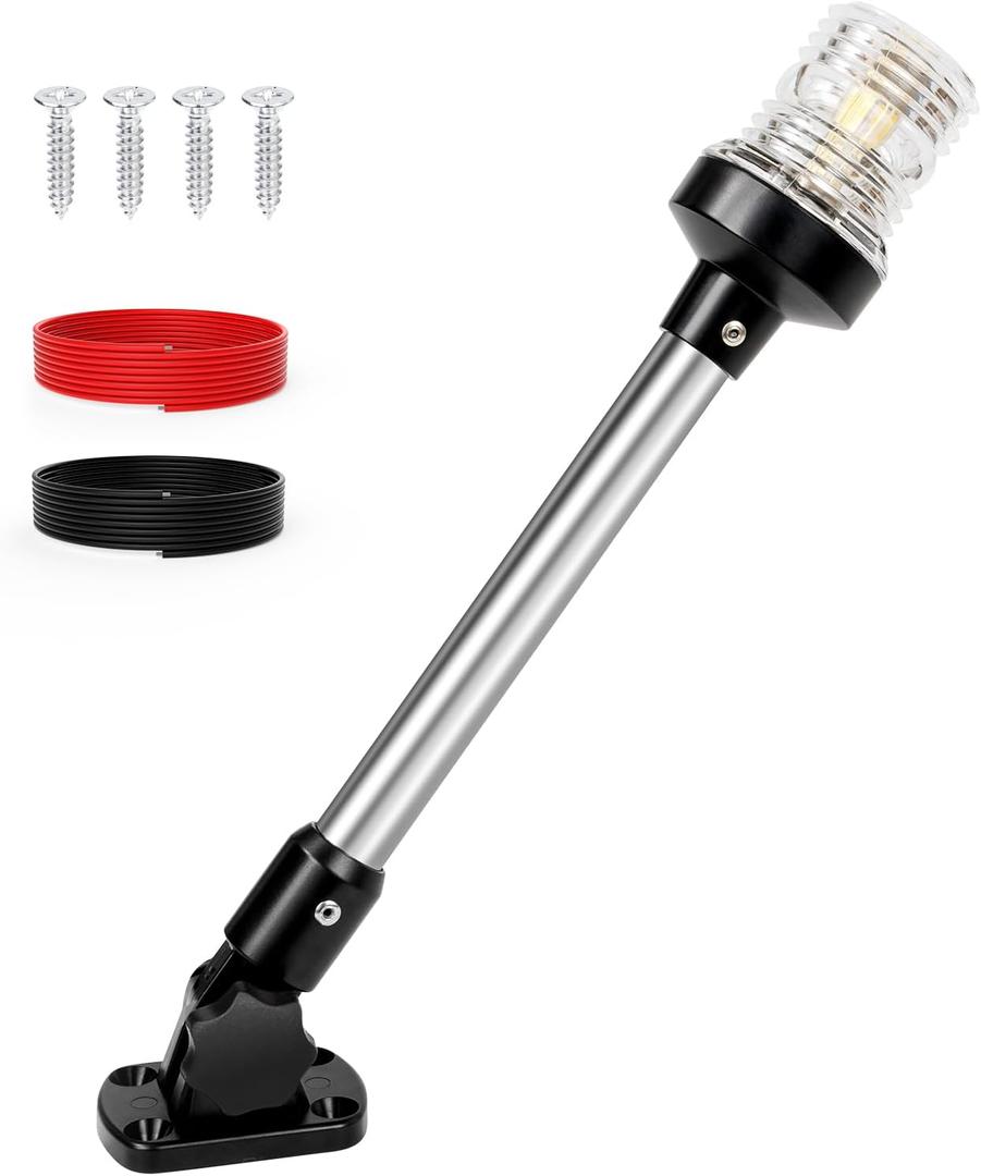 12 Inches Stern Light Boat Anchor Light LED, Marine Navigation Lgihts Waterproof IP67, 3 Nautical Mile Visibility White Fold Down Boat Lights for Pontoon, Jon Boats, Small Boats (12~24V) 12 Inches Stern Light Boat Anchor Light LED, Marine Navigation Lgihts Waterproof IP67, 3 Nautical Mile Visibility White Fold Down Boat Lights for Pontoon, Jon Boats, Small Boats (12~24V)