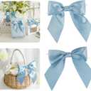 AIMUDI Dusty Blue Satin Bows 5.5" Bows for Gift Wrapping Satin Twist Tie Bows Premade Ribbon Bows for Treat Bags Invitations Baskets Wreaths Crafts Wedding Birthday Baby Shower Decorations, 24 PCs