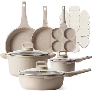 CAROTE 13pcs Pots and Pans Set Non Stick, Taupe Nonstick Cookware Set, Frying pans with lids, Kitchen Essentials Pot and Pan, Induction Cookware