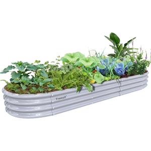 1 Pack 12x2x1FT Galvanized Raised Garden Bed Kit Oval Metal Ground Planter Box Outdoor Bottomless Planter Raised Beds for Vegetables Flowers Herbs Fruits, Gray