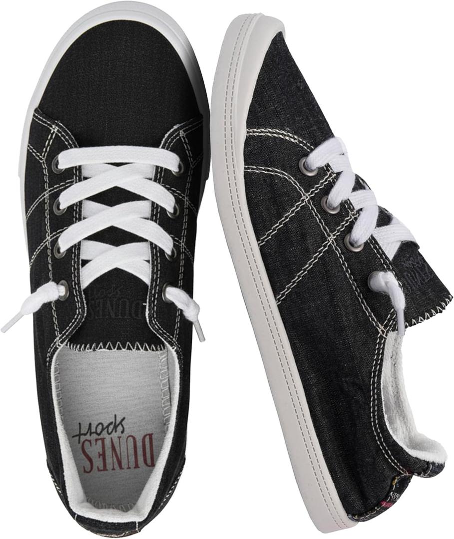 Dunes Sport Women's Reesa Canvas Sneaker (6 Wide, Black)