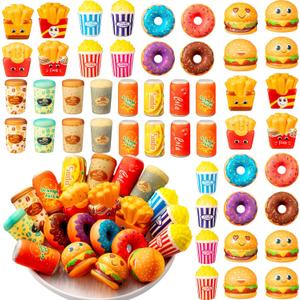 Leyndo 50 Pcs Mini Food Toys Bulk Kids Cute Slow Rising Food Party Favors Kawaii Hamburger Donut Soft Squeeze Sensory Fidget Stress Relief Gifts for Girls Boys Class Prize Goodie Bag Fillers, Small