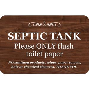 Septic Tank Adhesive Sign - Stylish Walnut Effect, Plaque for Toilet, Bathroom, W.C, Septic Tank