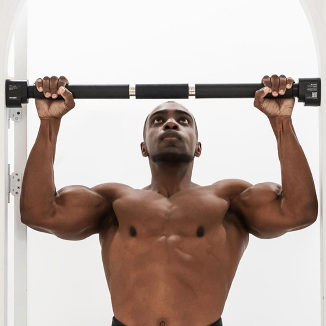 Doorway Pull Up Bar, Patented Flat Structure with Uninterrupted Full-Length Grip, Extra Wide 26.832.7", 573 lbs Capacity, Adjustable 31.836.6" Doorways, Tool-Free Installation