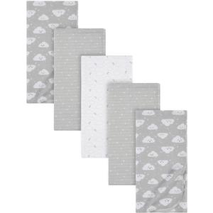 Gerber Boys and Girls Newborn Infant Baby Toddler Nursery 100% Cotton Flannel Receiving Swaddle Blanket, Clouds Grey, 5-Pack