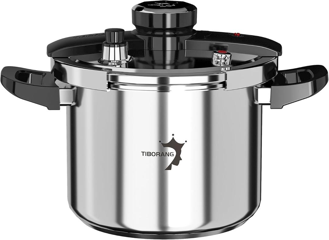 TIBORANG 8.5 QT Stainless Steel Pressure Cooker, [Multi-Cooker for Gas & Induction Stove] [Saves 70% Cooking Time] [One-Hand Operation], Family Size for 3-5 People