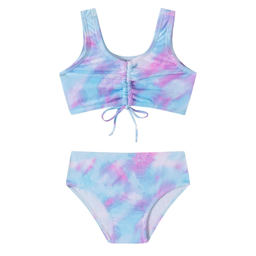 LIZENS Girls' Swimwear Two Piece Tie dye Pattern Beach Bathing Suit for Girls Toddler Cute Kids SwimsuitBL091,9-10T Purple