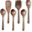 Gudamaye 12 inch Black walnut Wooden spoons for cooking, 6 PCES Long Handel Wooden Spoons, Natural Black walnut Wooden utensil for cooking, Wooden Kitchen Utensil set