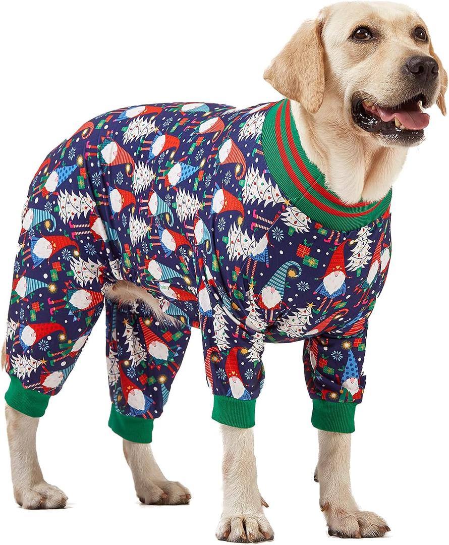 LovinPet Large Dog Christmas Pajamas - Christmas Outfit Xmas Holiday Costume for Dogs, Lightweight Pullover, A Gnome to FA La Navy Prints Large Dog PJ's Pitbull Clothes, 2XL (Red)