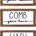 LIBWYS Bathroom Sign & Plaque (Set of 3) Wash Your Hands Brush Your Teeth Comb Your Hair Decorative Rustic Wood Farmhouse Bathroom Wall Decor (White)