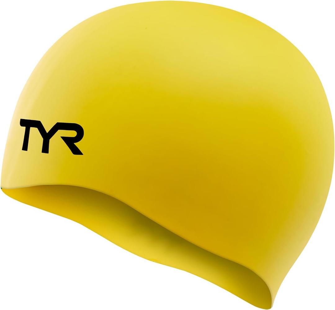 TYR Adult Wrinkle Free Silicone Swim Cap for Drag Reduction and Hair Protection (Yellow)