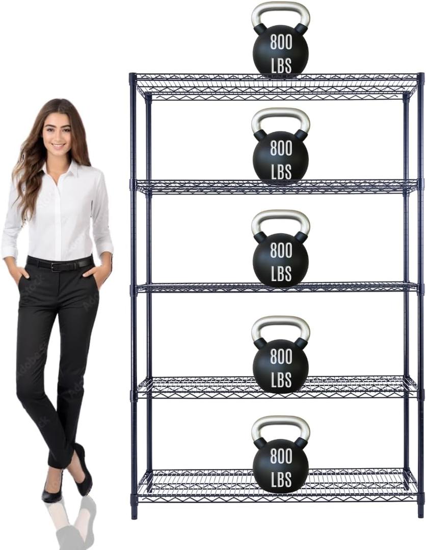 48"x18"x72" PRIME HEAVY DUTY Black 5-Tier Wire Shelving NSF 4000 LBS MAX Capacity Storage Rack for Commercial, School, Home, Garage, Warehouse, Industrial, and Hospital Uses (with Wheels)
