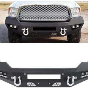 ALMULOO Front Bumper Compatible with 2013-2023 Dodge Ram 1500 Classic 2WD 4WD W/4 x LED Lights + 2 x D-rings Steel Powder Coated Black